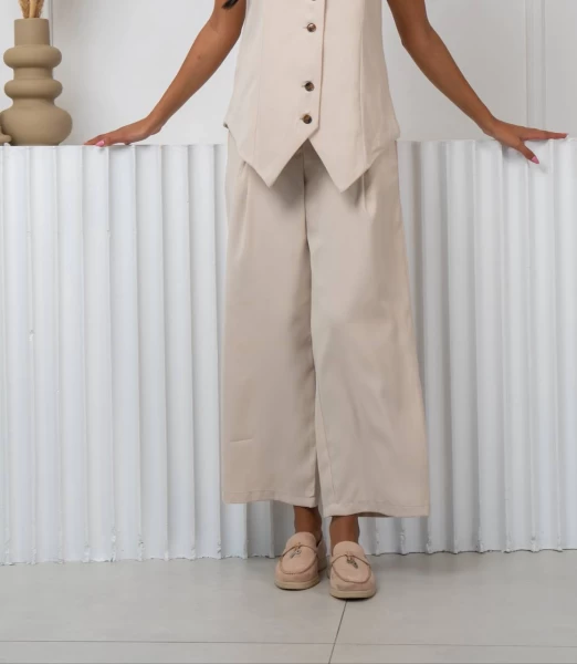 Beige Crepe Trousers IB1063